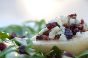Savory Gorgonzola, dried cranberries, and pecans smothered in a light, lemony dressing